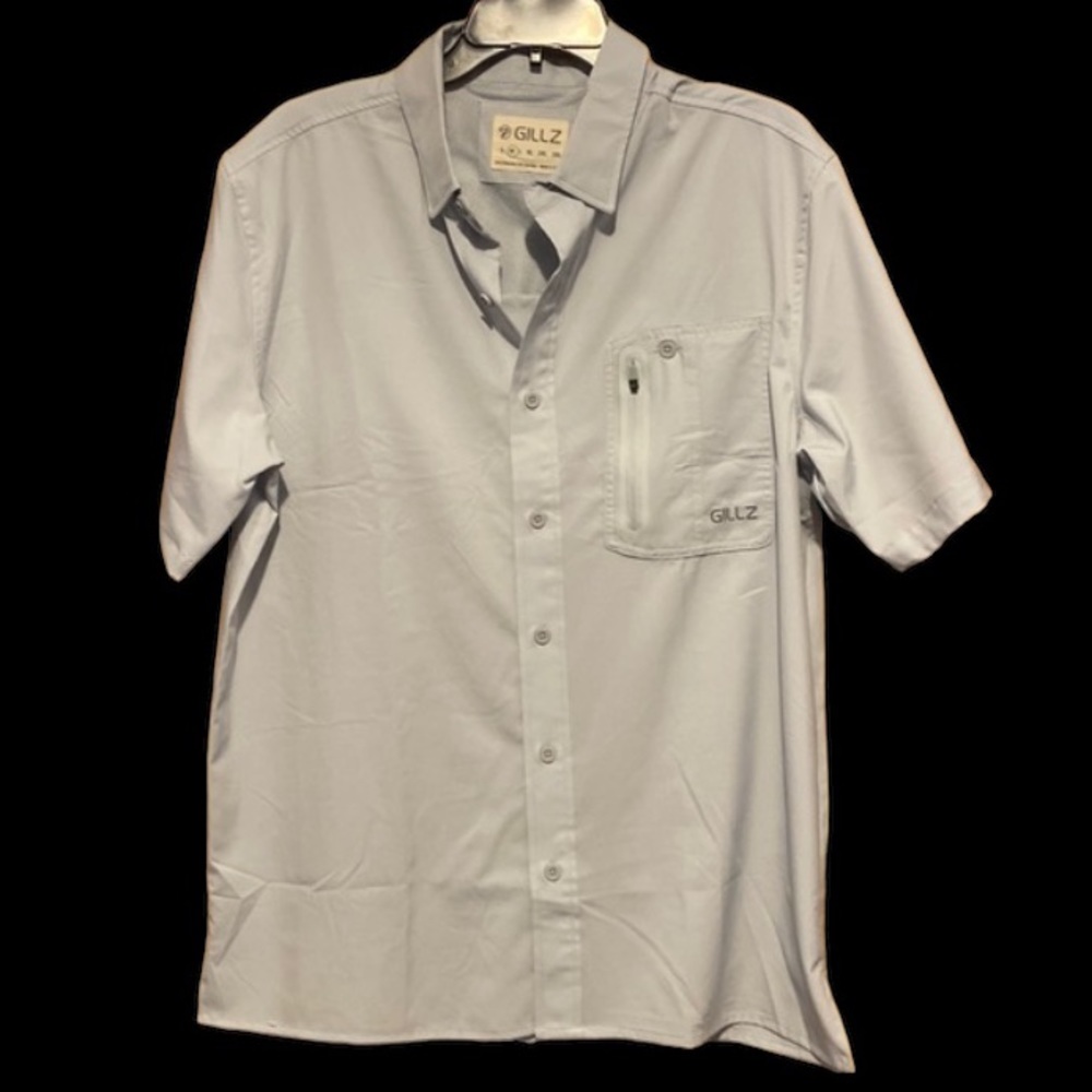 GILLZ bluish gray mens short sleeved fishing button up shirt size med